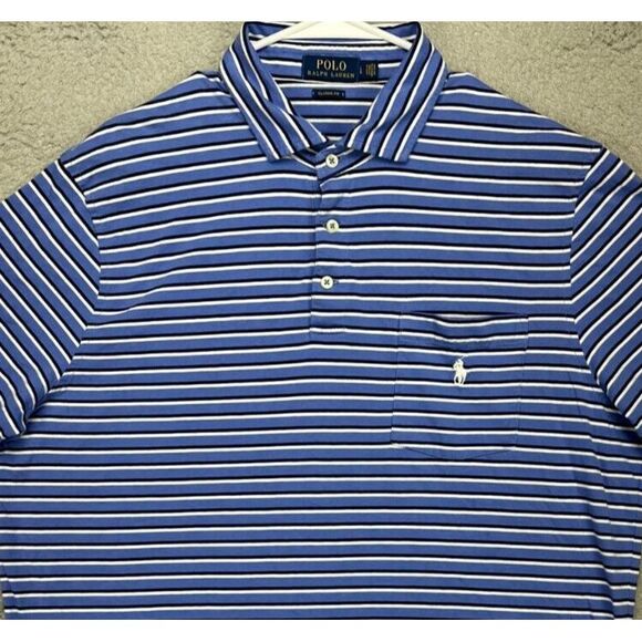 Polo Ralph Lauren Shirt Adult Large Blue Striped Polo Classic Fit Pony Rugby Men